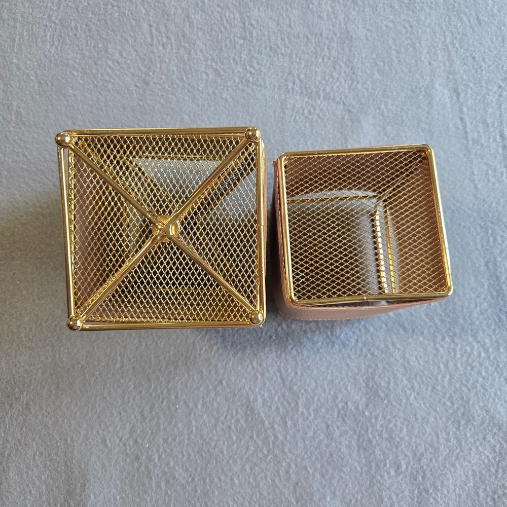 Kenneth Cole Desk Organizer Set Unisex OS Pink Gold Pebbled Leather Rotating Cup - Picture 7 of 8